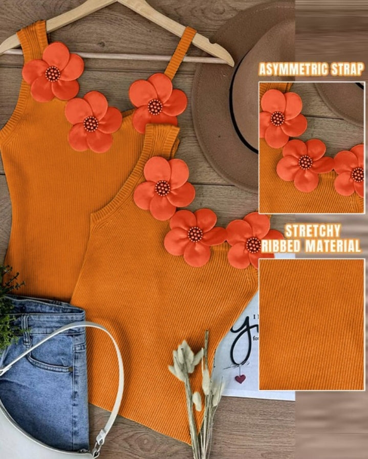 Premièrement : Ce 1 débardeur en tricot à motif floral et perles décoratives sans manches femme.