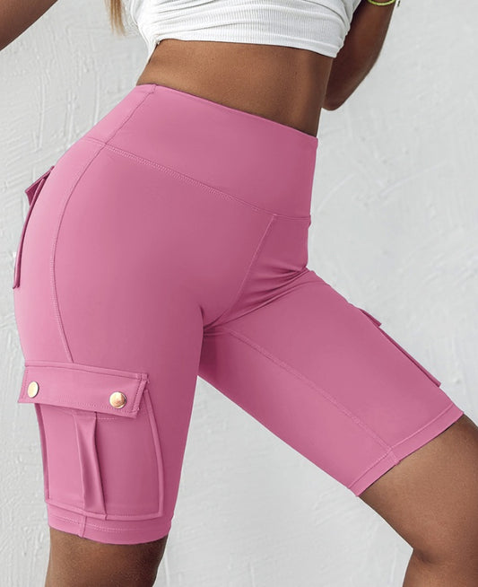 Premièrement : Ce Short de sport pour le contrôle du ventre et le levage des fesses, taille haute , avec poche à rabat , pour entraînement , bermuda cargo , pour la course à pied femme.