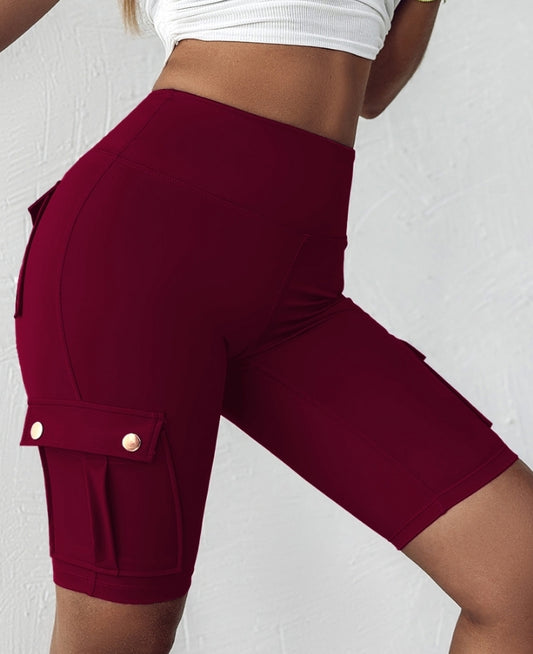 Premièrement : Ce Short de sport pour le contrôle du ventre et le levage des fesses, taille haute , avec poche à rabat , pour entraînement , bermuda cargo , pour la course à pied femme.