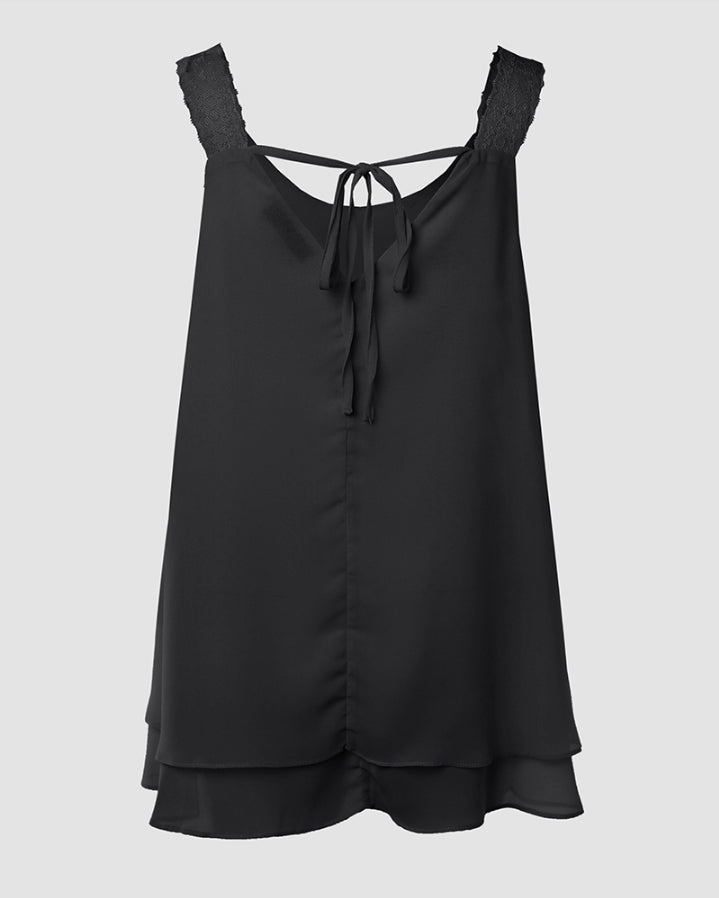 Premièrement : Ce Débardeur à col en U et bretelles épaisses avec détails en dentelle contrastée femme.