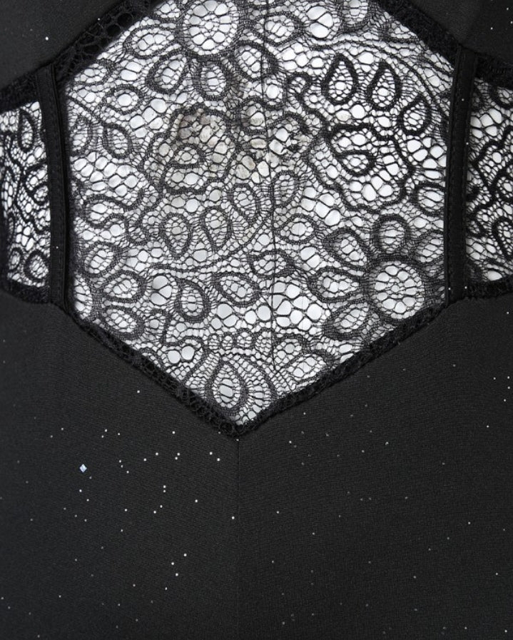 Premièrement : La Combinaison corset en dentelle contrastée à épaules dénudées scintillantes Femme.