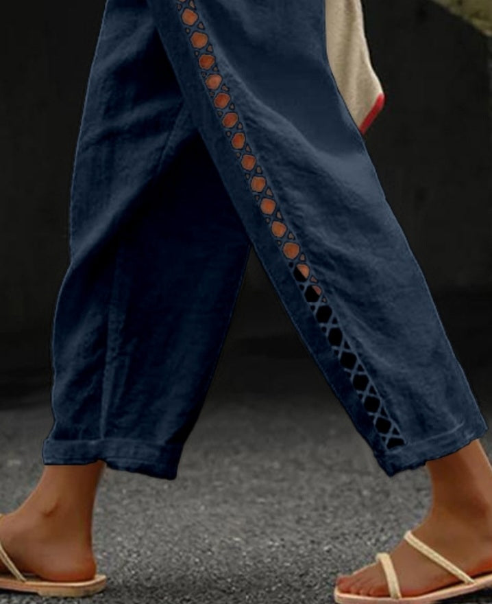 Premièrement : Ce Pantalon décontracté en dentelle à poches plaquée évidée Femme.