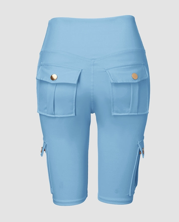 Premièrement : Ce Short de sport pour le contrôle du ventre et le levage des fesses, taille haute , avec poche à rabat , pour entraînement , bermuda cargo , pour la course à pied femme.