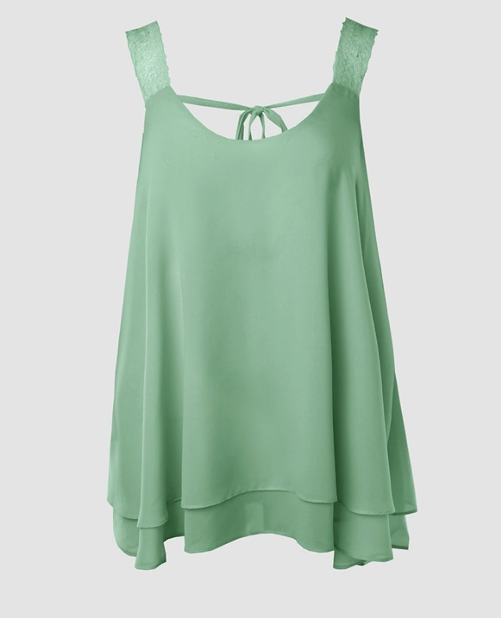 Premièrement : Ce Débardeur à col en U et bretelles épaisses avec détails en dentelle contrastée femme.