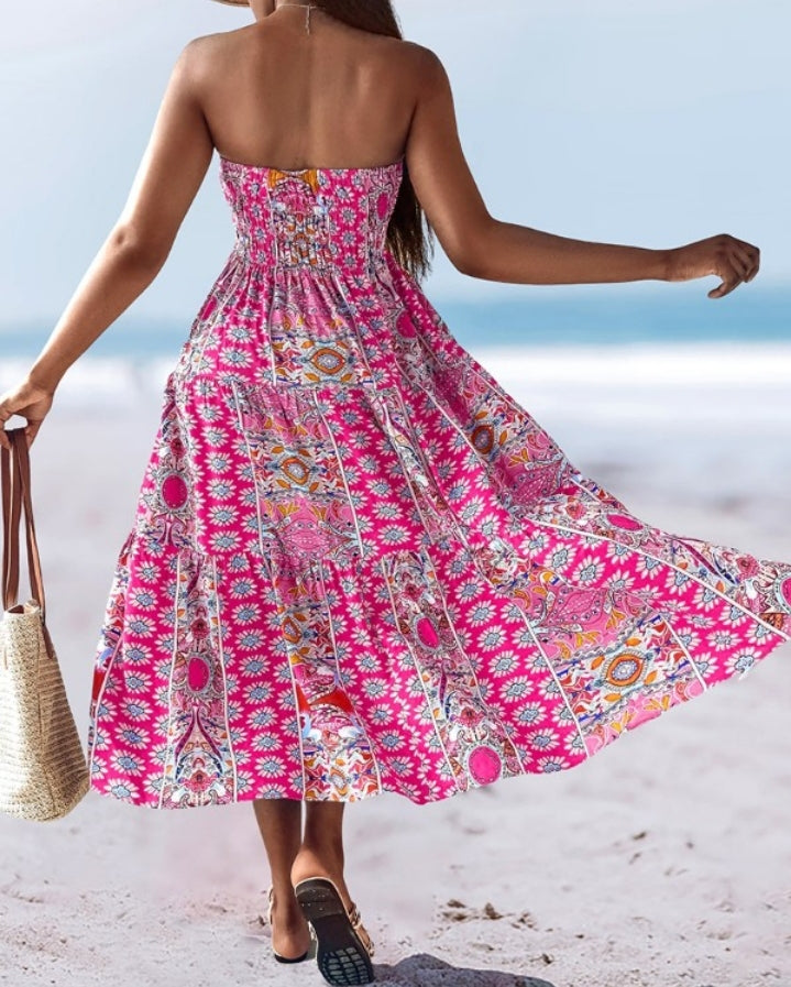 Premièrement : Cette Jupe longues plissées bohème d'été Jupes maxi fluides taille haute en ligne A Femme.