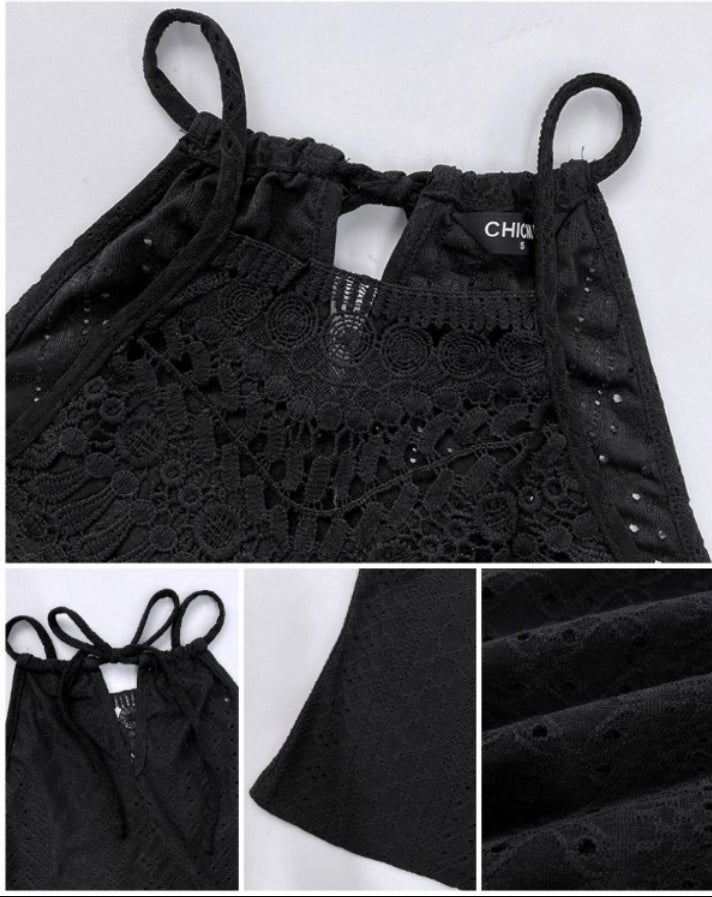 Premièrement : Ce débardeur sans manches en dentelle contrastée texturée, coupe slim décontractée Femme