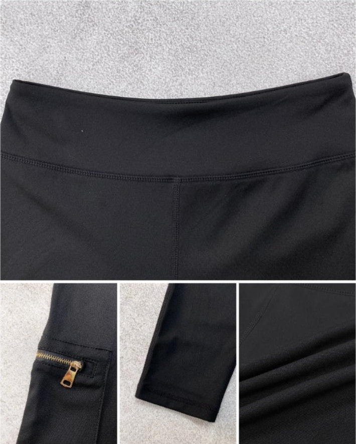 Premièrement : Ce Legging de motard taille haute avec poches à rabat pour soulever les fesses.