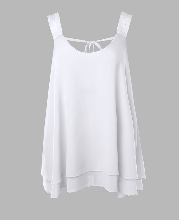 Premièrement : Ce Débardeur à col en U et bretelles épaisses avec détails en dentelle contrastée femme.