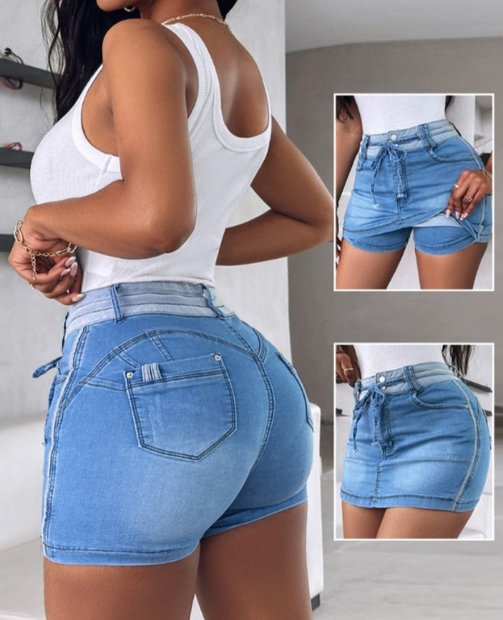 Premièrement : Cette Jupe en jean décontractée à taille réglable avec cordon de serrage Femme.