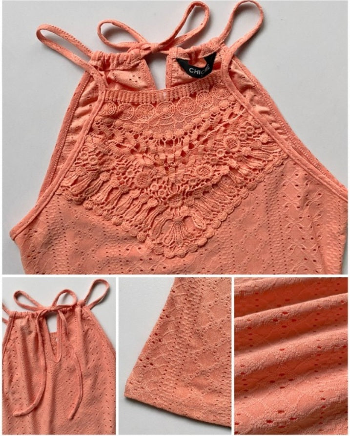 Premièrement : Ce débardeur sans manches en dentelle contrastée texturée, coupe slim décontractée Femme