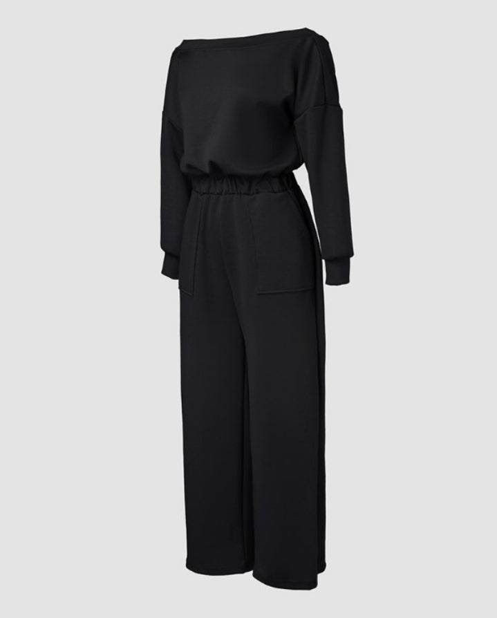 Combinaison à épaules dénudées et dos en V avec poches à la taille extensible femme