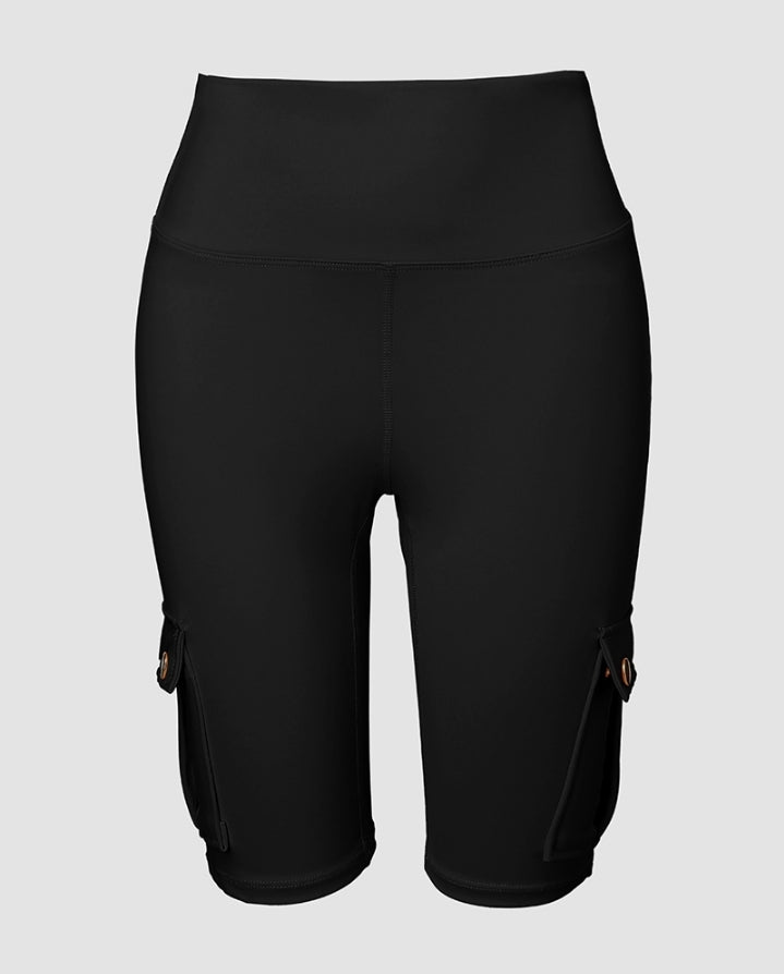 Premièrement : Ce Short de sport pour le contrôle du ventre et le levage des fesses, taille haute , avec poche à rabat , pour entraînement , bermuda cargo , pour la course à pied femme.