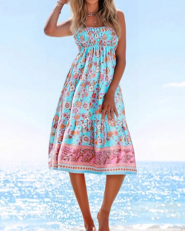 Premièrement : Cette Jupe longues plissées bohème d'été Jupes maxi fluides taille haute en ligne A Femme.