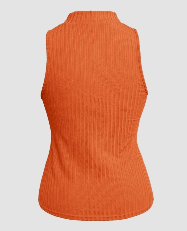 Premièrement : Ce Débardeur décontracté côtelé à col rond et coupe ajustée avec fermeture éclair et bretelles épaisses femme.