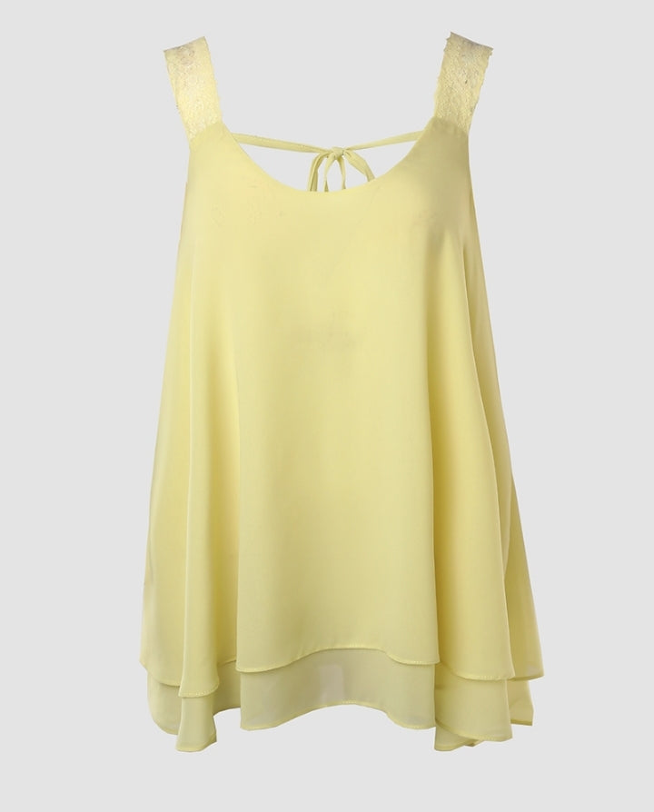 Premièrement : Ce Débardeur à col en U et bretelles épaisses avec détails en dentelle contrastée femme.