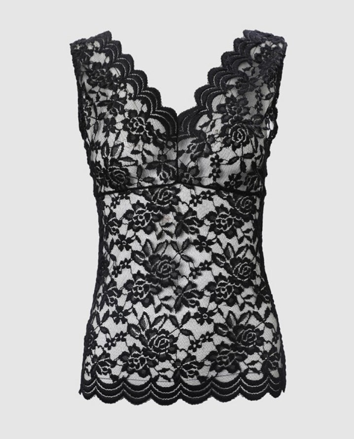 Premièrement : Ce Débardeur en dentelle brodée à col en V femme  incarne l’élégance romantique avec une touche délicate.