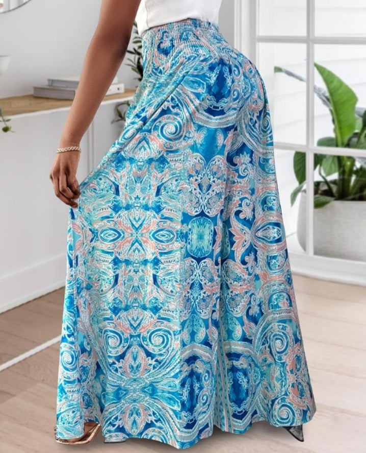 Premièrement : Le Pantalon larges , taille haute, à imprimé tropical femme, est la pièce parfaite pour insuffler une touche d’exotisme à votre garde-robe.