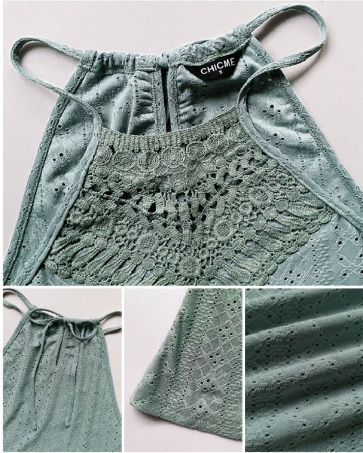 Premièrement : Ce débardeur sans manches en dentelle contrastée texturée, coupe slim décontractée Femme