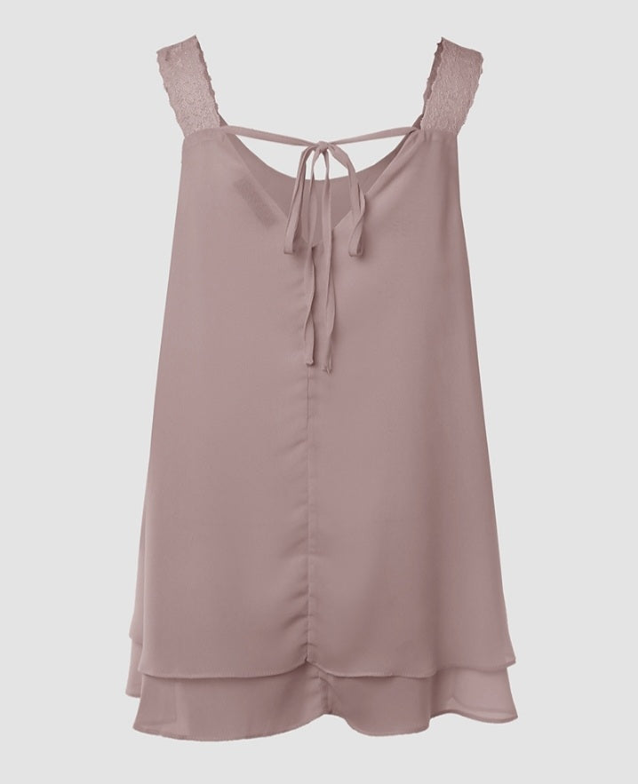 Premièrement : Ce Débardeur à col en U et bretelles épaisses avec détails en dentelle contrastée femme.