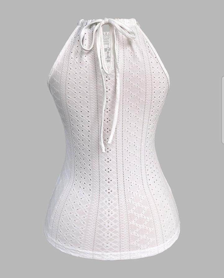 Premièrement : Ce débardeur sans manches en dentelle contrastée texturée, coupe slim décontractée Femme