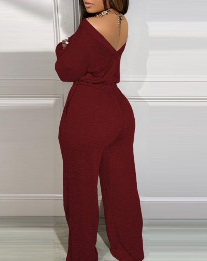 Combinaison à épaules dénudées et dos en V avec poches à la taille extensible femme