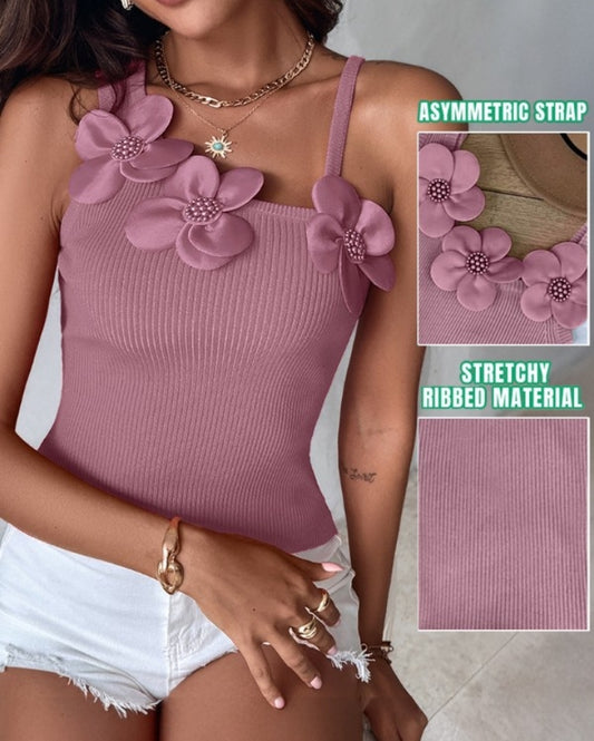 Premièrement : Ce 1 débardeur en tricot à motif floral et perles décoratives sans manches femme.