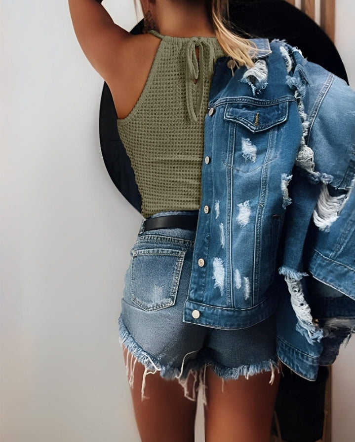 Premièrement : Ce débardeur sans manches en dentelle contrastée texturée, coupe slim décontractée Femme