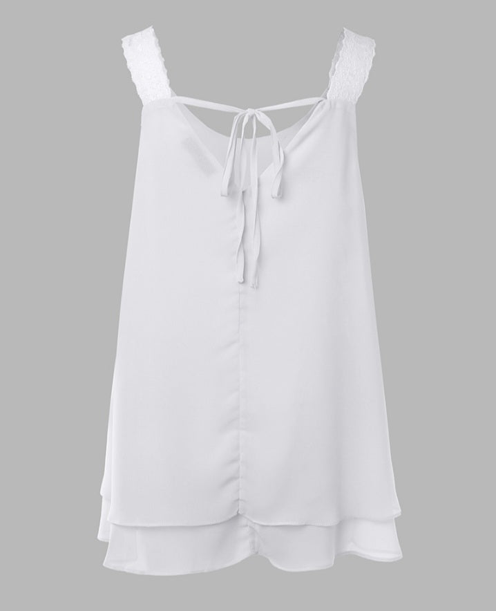 Premièrement : Ce Débardeur à col en U et bretelles épaisses avec détails en dentelle contrastée femme.