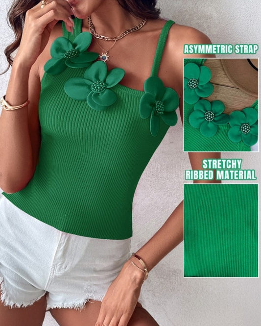 Premièrement : Ce 1 débardeur en tricot à motif floral et perles décoratives sans manches femme.