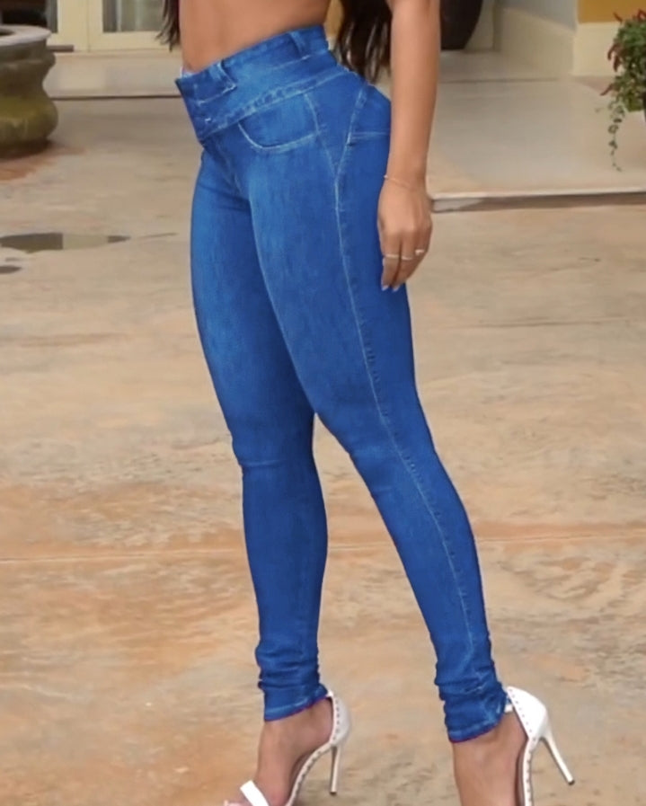 Premièrement : Mettez vos courbes en valeur avec élégance grâce à ce Jean skinny taille haute boutonné sur le devant avec effet rehausseur de fesses , pantalon décontracté femme.