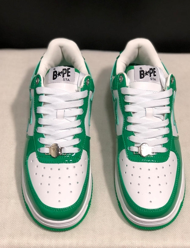 Chaussure Bapesta " Patent Leather Green White " Femme