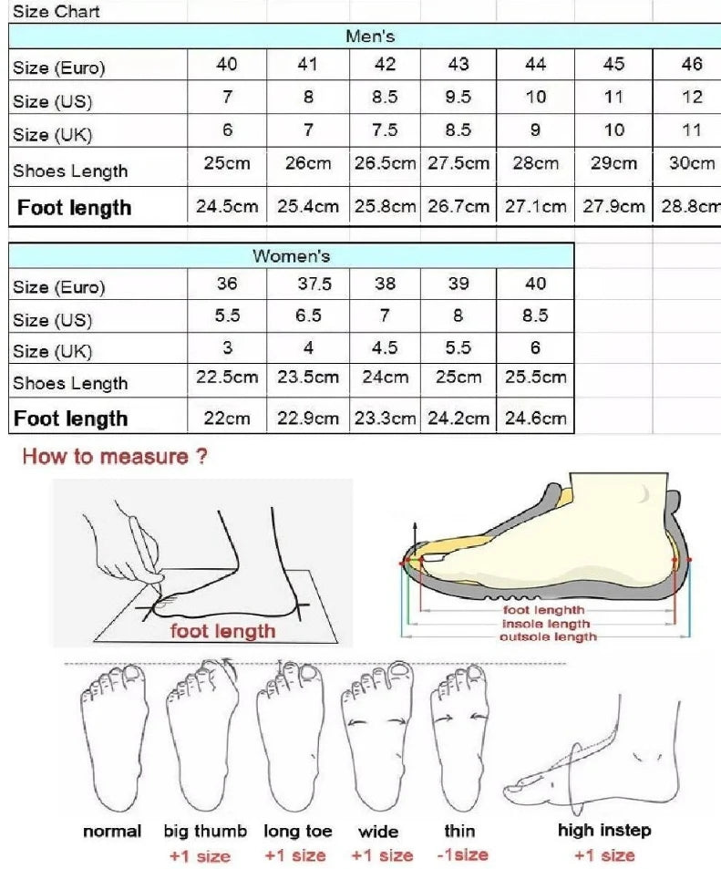 12.1) Tableau de mesure pour la pointure H/F