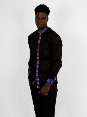 Chemise Mao noire manches longues N’Djamena