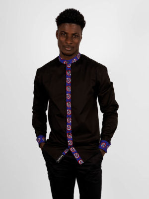 Chemise Mao noire manches longues N’Djamena