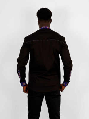 Chemise Mao noire manches longues N’Djamena