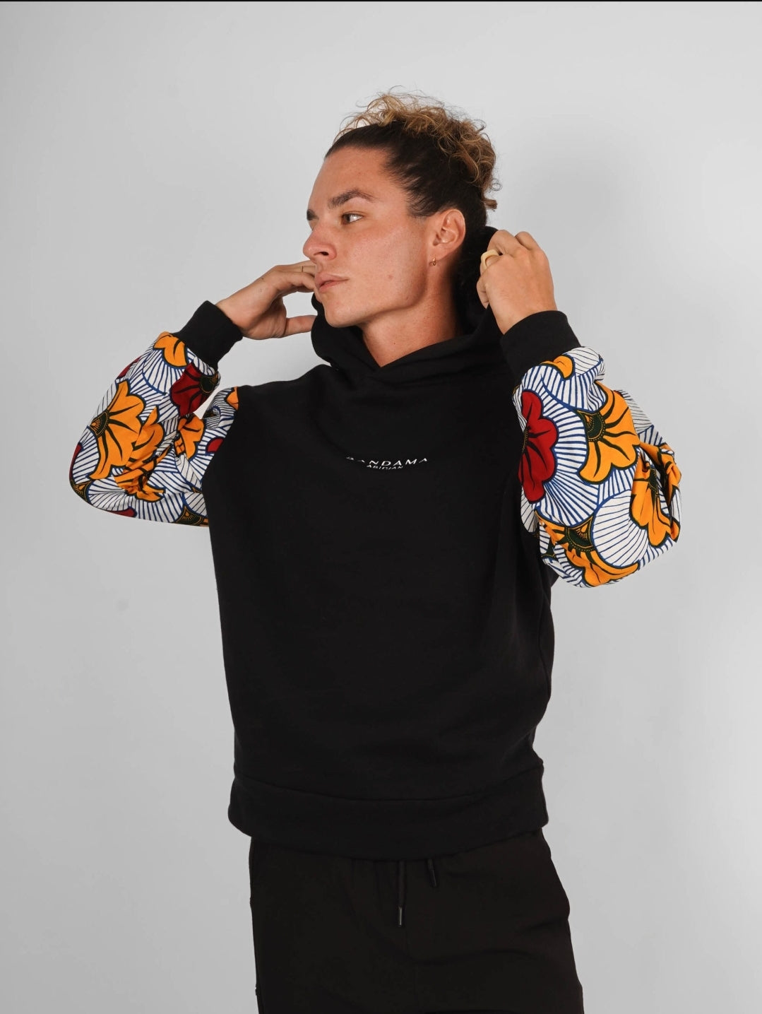Hoodie Wax Abidjan Bandama   Black