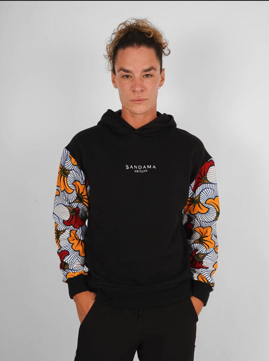 Hoodie Wax Abidjan Bandama   Black