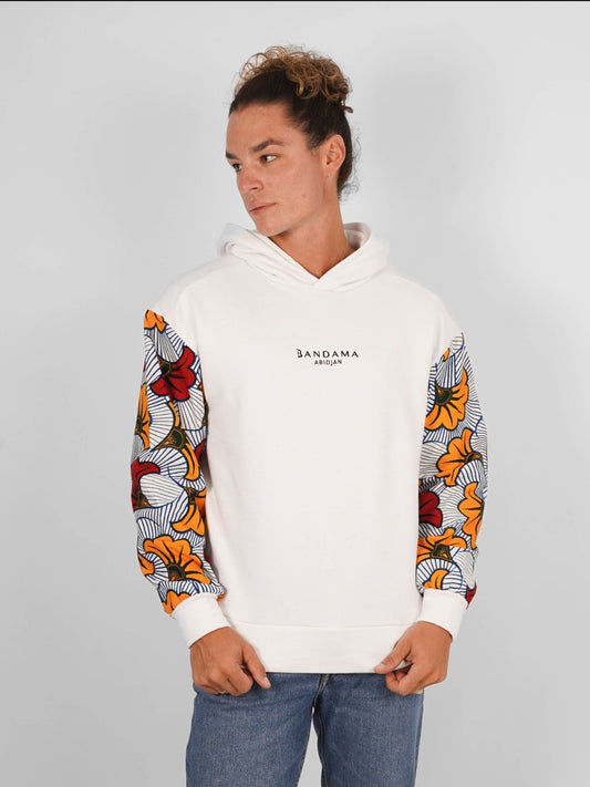 Hoodie Wax Abidjan Bandama White