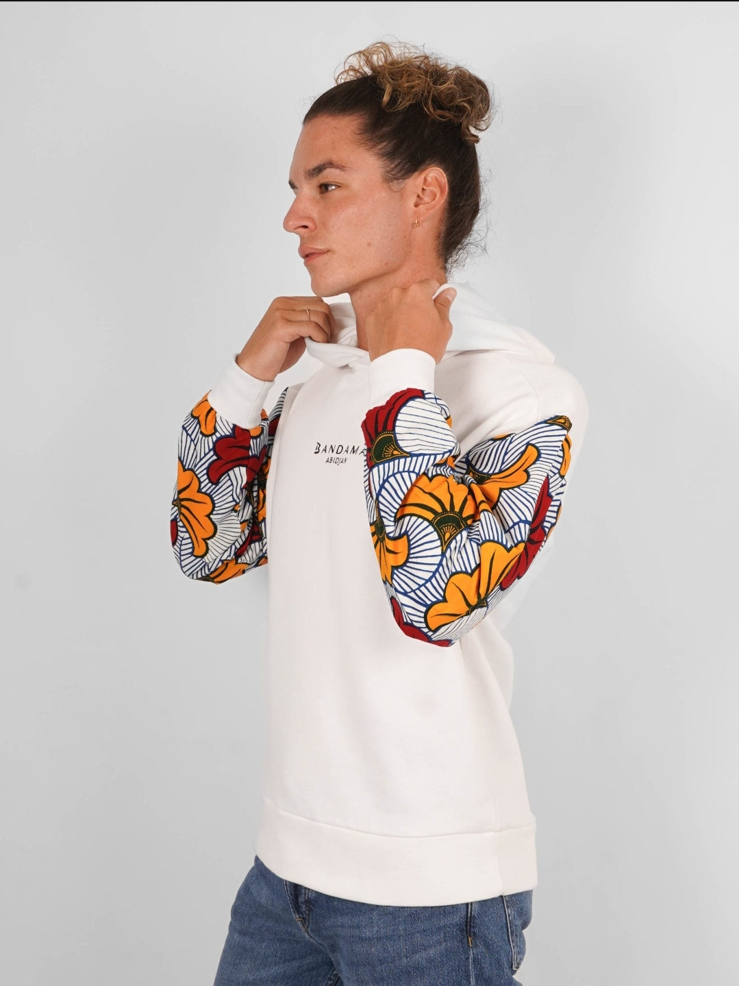 Hoodie Wax Abidjan Bandama White