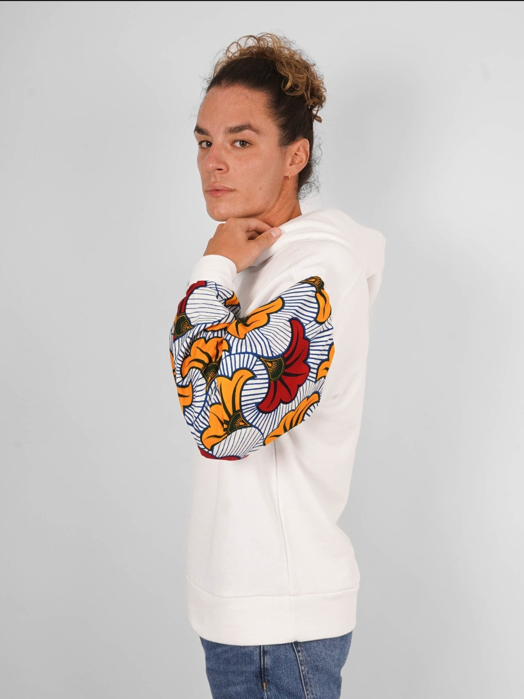 Hoodie Wax Abidjan Bandama White