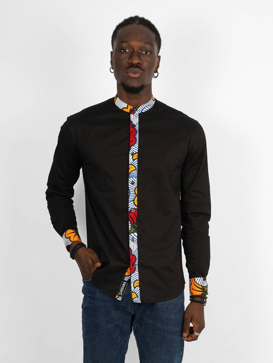 Chemise Mao noire manches longues Abidjan