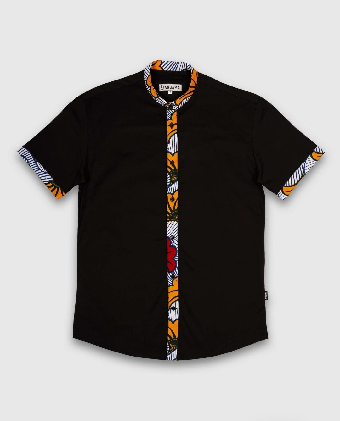 Chemise Mao noire manches courtes Abidjan Wax Bandama