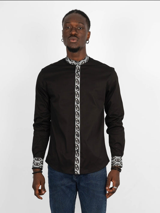 Chemise Mao noire manches longues Abuja
