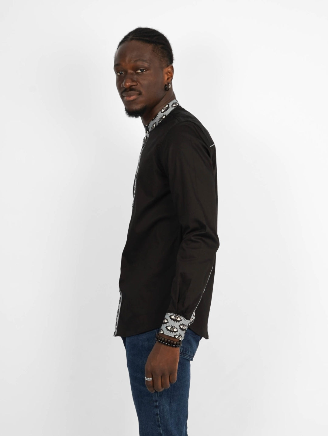 Chemise Mao noire manches longues Abuja