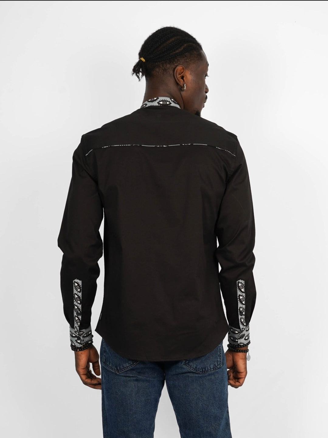 Chemise Mao noire manches longues Abuja