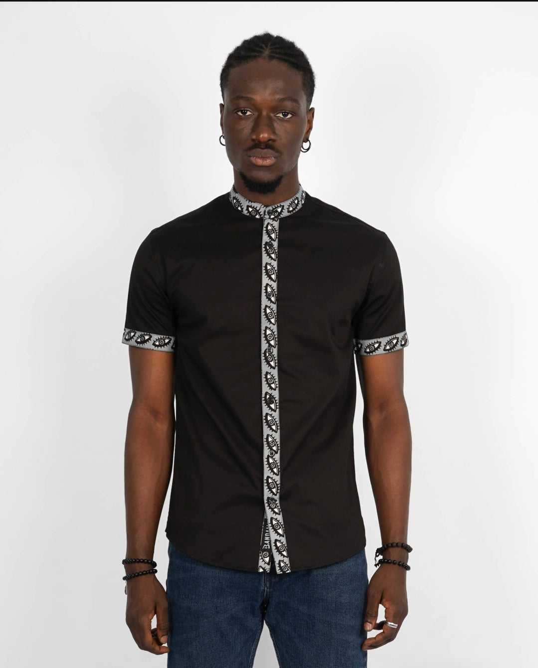 Chemise Mao noire manches courtes Abuja