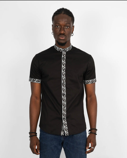 Chemise Mao noire manches courtes Abuja