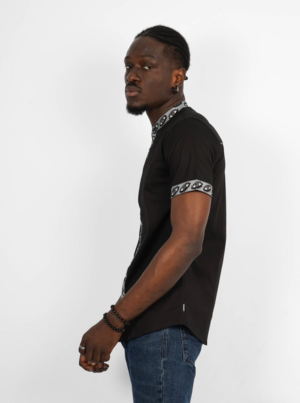 Chemise Mao noire manches courtes Abuja