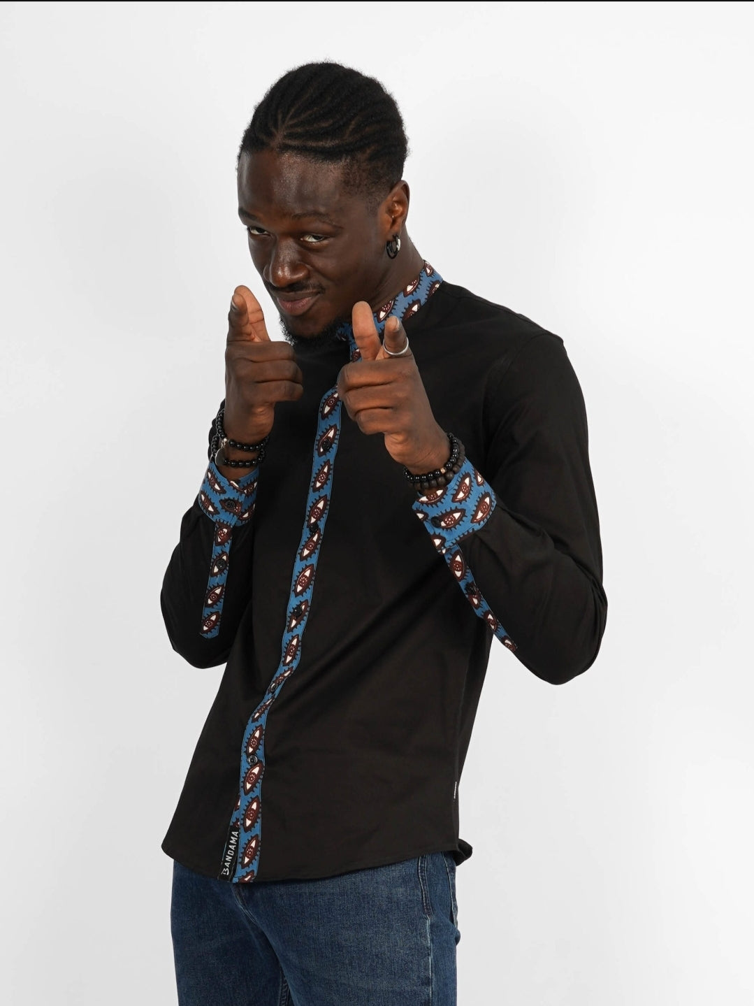 Chemise Mao noire manches longues Conakry