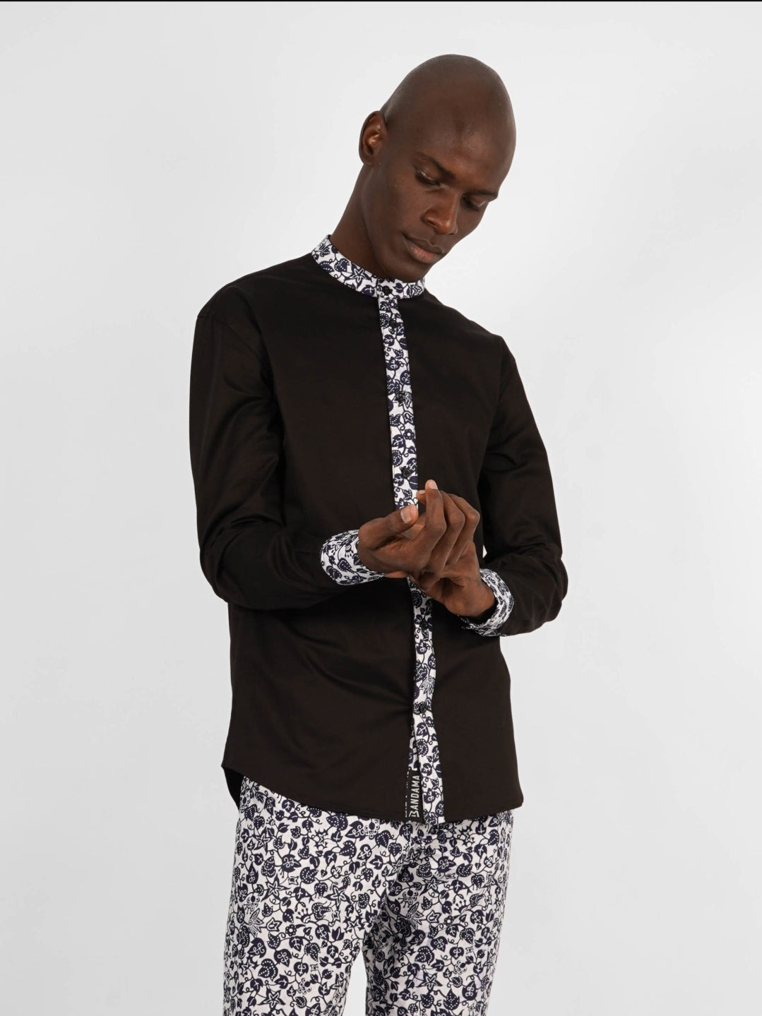 Chemise Mao noire manches longues Gitega